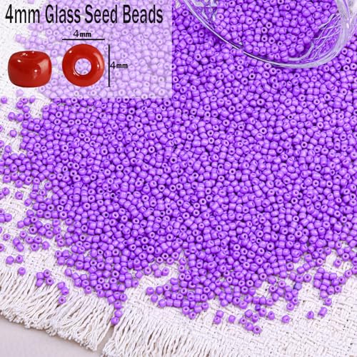 2000pcs Glass Seed Beads Bulk, 4mm 6/0 Mini Pony Spacer Small Individual Color Seed Beads for DIY Bracelet Necklaces Wrist Jewelry Making, Light Purple - color: Light Purple