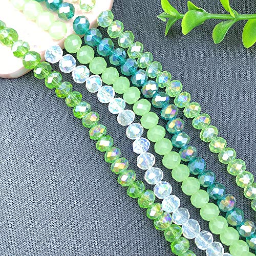 Jmassyang 6mm Crystal Glass Beads Briolette Rondelle Faceted AB Spacer Bead Sparkle Crystal Glass Beads for Jewelry Making Bracelets Necklaces Earrings(Green Mixed, 450pcs) - color: Green Mixed, size: 4x6mm