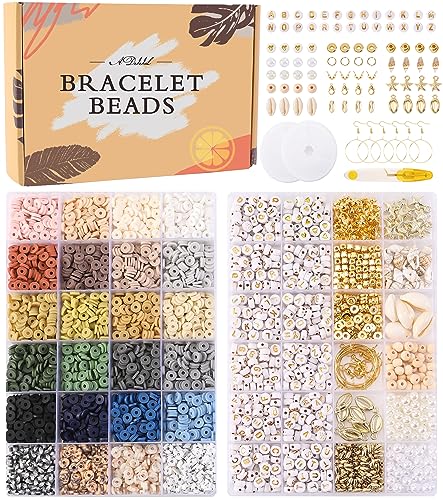 ADIIL 7200 Pcs Clay Beads Friendship Bracelet Making Kit, 24 Colors 6mm Polymer Heishi Beads, Neutral