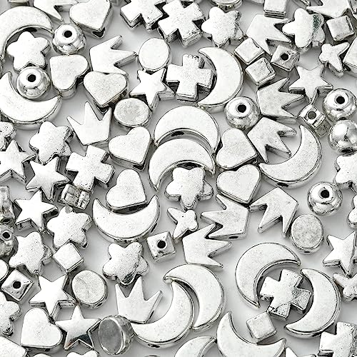 DanLingJewelry 200Pcs 10 Styles Tibetan Style Antique Silver Loose Spacer Beads Heart Star Cross Moon for Jewelry Crafting Making DIY - color: 200pcs - mix