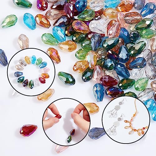AHANDMAKER 140 Pcs Faceted Teardrop Glass Beads, 14 Colors Clear Waterdrop Crystal Glass Beads Center Drilled Drop Spacer Beads for DIY Craft Jewelry Necklace Bracelet Earring Making, Hole: 1mm - color: 14 Colors Waterdrop