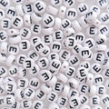 200+ Pieces 4x7mm Single Vowel E Letter Beads for Jewelry Making, White Round Acrylic Bulk Alphabet (Black on White) - size: Single letter E 200+ Pcs