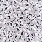 200+ Pieces 4x7mm Single Vowel E Letter Beads for Jewelry Making, White Round Acrylic Bulk Alphabet (Black on White) - size: Single letter E 200+ Pcs