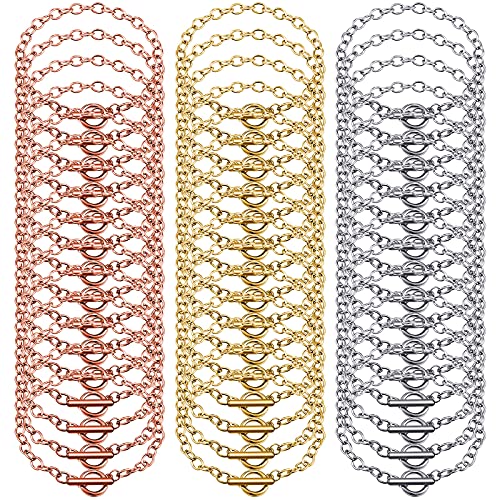 Hicarer 45 Pieces Bracelet Chains with OT Toggle Clasp Stainless Steel Bracelet Link Chains DIY Jewelry Making Supplies for Women Jewelry Crafts(Silver, Gold, Rose Gold) - color: Silver, Gold, Rose Gold