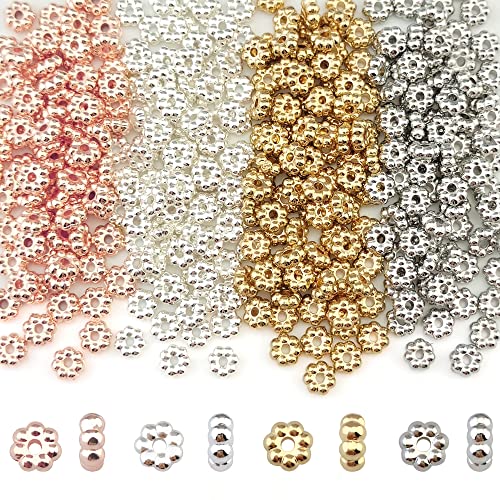 COIRIS 720pcs 4 Colors Daisy Spacer Beads 6mm Gold Silver Rhodium Plated Metal Flower Loose Beads for Bracelet Necklace Earring Jewelry Making Supplies(RT-CCB4) - color: CCB04, size: 5-6mm