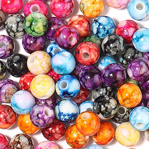 200PCS Acrylic Beads for Jewelry Making Round Loose Beads Charms Ink Patterns for Bracelets Earring Necklace Rings Adults Beading DIY Art Craft Projects Decor Birthday Gifts (10mm) - size: 10mm