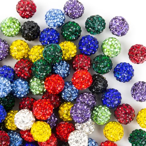10mm Clay Rhinestone Beads for Bracelets, 100 Pcs Sparkle Crystal Beads for Jewelry Making, Glitter Round Shamballa Disco Ball Design for DIY Crafts Necklace Earrings Decoration (Mix Colors) - color: Mix Colors