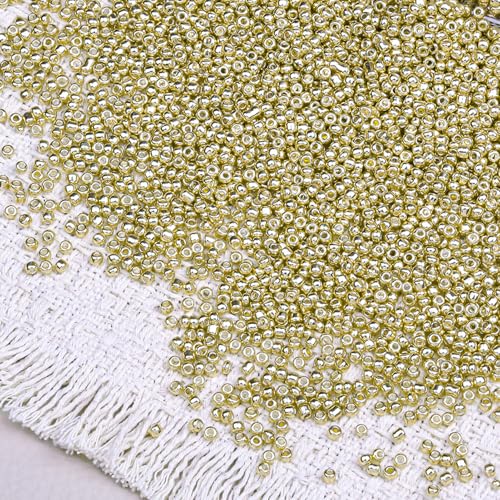 5000pcs Glass Seed Beads, 3mm 8/0 Small Individual Color Seed Beads Mini Pony Bulk for DIY Bracelet Necklaces Wrist Jewelry Making, Bright Gold - color: Bright Gold