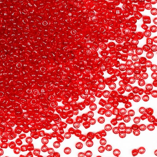 Transparent Red Color 3mm Seed Beads About 3500pcs/110Grams in Bag, 8/0 Glass Craft Beads for Earring Making Bracelet and Necklace （Transparent Red） - color: Transparent Red, size: 3mm