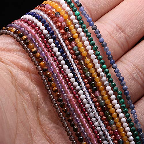 Natural Stone Beads Polished Round Garnet Stone Charms for Jewelry Making DIY Bracelet Necklace (2mm) 2 Strands - color: Garnet, size: 2mm