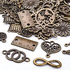 BronaGrand Connector Charms, 100g Craft Supplies, Antique Bronze, Heart, Cross, Flower, Ruler Shapes, Jewelry Making - color: Antique Bronze