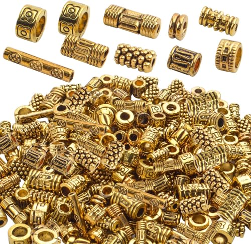 BronaGrand 100g (About 220-300pcs) Antique Gold Column Spacer Beads Bracelet Charms Necklace Pendants Jewelry Findings Accessories for Bracelet Necklace Jewelry Making - color: Antique Gold