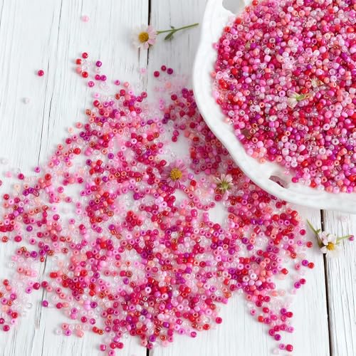 Red Colors 3mm Seed Beads, 5200Pcs Glass Seed Beads Kit with Storage Box for DIY Necklace Bracelet Crafts - color: Red