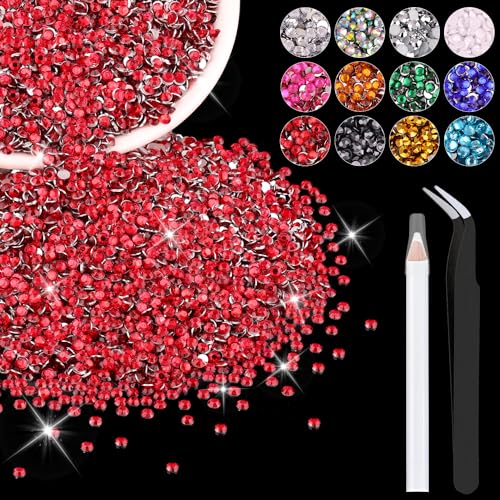 5000PCS 3mm Resin Rhinestones in Bulk (Red), Bedazzling Flatback Crystals for Crafts DIY Nail Decoration, Gems Charms for Tumbler Shoes Clothing Fabric with Pickup Pen and Tweezers - color: A06 Resin Rhinestones (Red), size: 3mm