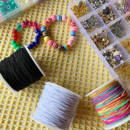 1mm Stretchy Bracelet String, QBJAYTY 328FT Elastic Bracelet String Cord for Bracelet Making, Elastic Stretch Bracelet String Cord for Beads Beading, White 2 Rolls - size: 1mm, style: white*2