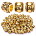BronaGrand 100pcs Antique Gold Large Hole Spacer Beads Tibetan Alloy European Barrel Beads Loose Charms for DIY Necklace Bracelets Jewelry Making Accessories, 7 mm x 6 mm, Hole: 4 mm - color: Gold
