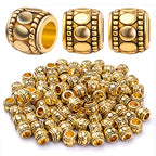 BronaGrand 100pcs Antique Gold Large Hole Spacer Beads Tibetan Alloy European Barrel Beads Loose Charms for DIY Necklace Bracelets Jewelry Making Accessories, 7 mm x 6 mm, Hole: 4 mm - color: Gold