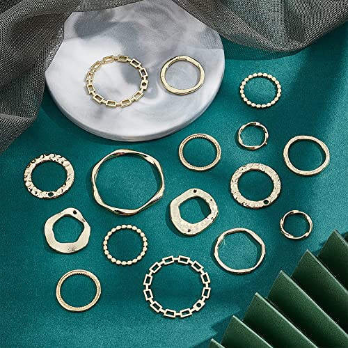 40Pcs 10 Styles Golden Linking Rings Alloy Circle Charms Round Hollow Connectors Metal Twist Ring Charms for DIY Necklace Bracelet Dangle Earring Jewelry Making Crafts - color: Golden