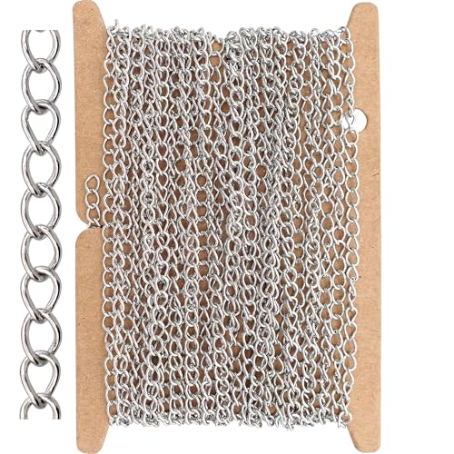 THREENEST 16.4-Feet Width 3mm Stainless Steel Extander Chains, Welded Permanent Cable Craft Tail Curb Chain for Necklace Bracelet Earring Jewelry Making - color: Stainless Steel, size: Extender Chains(Width 3mm)