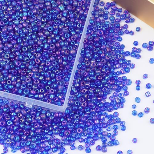 Size 4 mm 6/0 Glass Seed Beads, 2100 Pcs Small Mini Spacer Loose Pony Beads for Jewelry Making and DIY Crafts (AB Blue Purple) - color: AB Blue Purple, size: Large