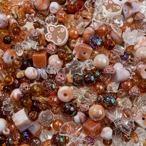500g Acrylic Assorted Beads Flower Star Butterfly Candy Acrylic Kawaii Beads for Keychain Bracelets Jewelry Making DIY Plastic Crafts (Brown) - color: brown