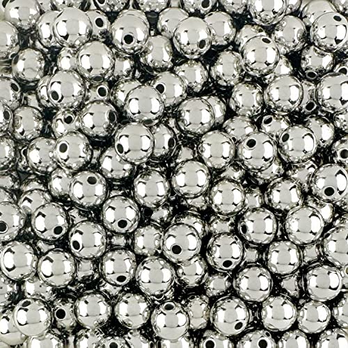250 Round Silver Acrylic Beads 10mm Diameter with 1.8mm Hole - color: Silver, size: 10mm