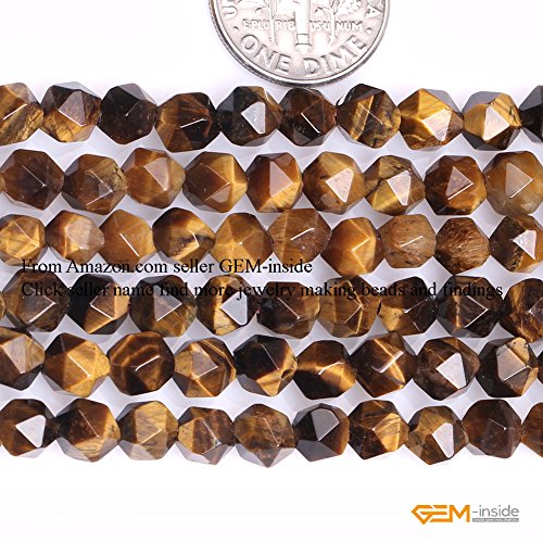 GEM-Inside Natural 6mm Yellow Tiger Eyes Gemstone Loose Beads Faceted Cambay Crystal Energy Stone Power for Jewelry Making 15" - color: Yellow Tiger Eye, size: 6mm