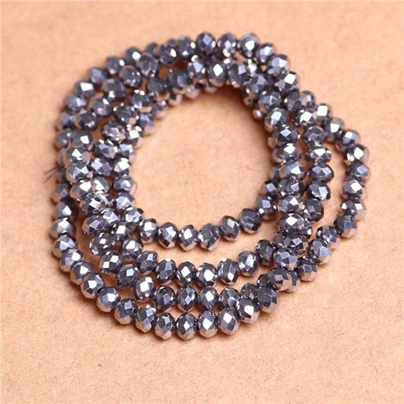 415pcs Rondelle Crystal Glass Beads 2mm 4mm 6mm 8mm Mixed Sizes, Faceted Briolette Spacer Czech Seed Loose Beads for DIY Jewelry Making (Silvery) - color: Silvery