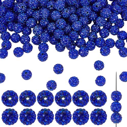 200PCS 10MM Blue Rhinestone Beads with Hole Polymer Clay Round Sparkly Grade A Pave Disco Ball Shiny Charms Loose Spacer Bead Bulk for Jewelry Making Bracelets Earrings Keychains DIY Crafts - color: Blue, size: 10mm 200pcs