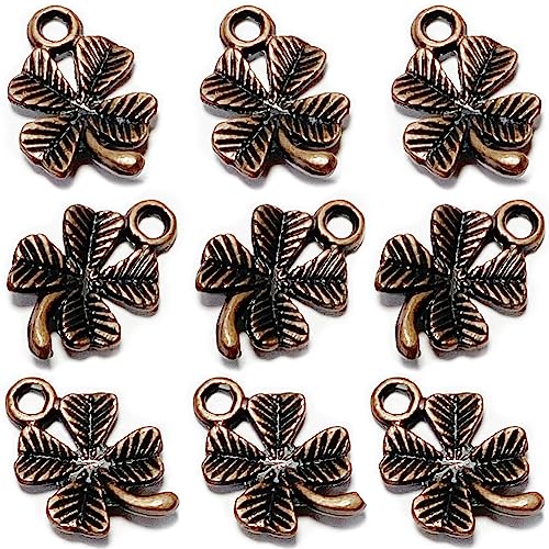 Heather's cf Four Leaf Clover Silver Leaf Beads 100-150 Pcs Leaves Craft Antique Leaf Charms for Crafting Leaf Pendant Charm for Necklace Bracelet Earring Making Fall Leaf Beads Set - color: Copper Clover