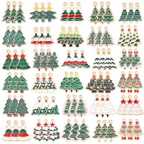 SANNIX 90 Pcs Christmas Charms for Jewelry Making, Christmas Tree Charms Holiday Xmas Enamel Pendants for Bracelets Necklaces Earrings Making and Crafting - color: Christmas Tree Color