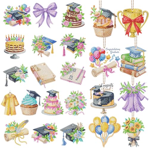 Huquary 24 Pcs Graduation Diamond Art Painting Keychain Kits 5D DIY Graduation Diamond Art Ornaments Class of 2026 Congrats Grad Crafts for Grad Party Favors Decorations Backpack Charms Accessories - style: Graduation
