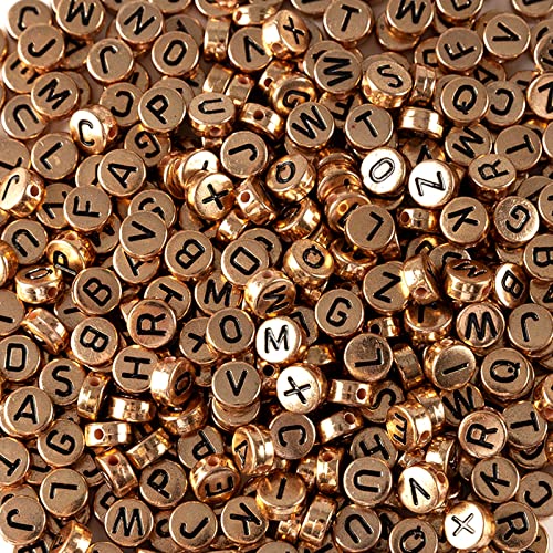 Amaney 600Pcs 7x4mm Rose Gold Round Acrylic Letter Beads Alphabet Letter Beads for Jewelry Making Bracelets Necklaces Key Chains - color: RoseGold&Black