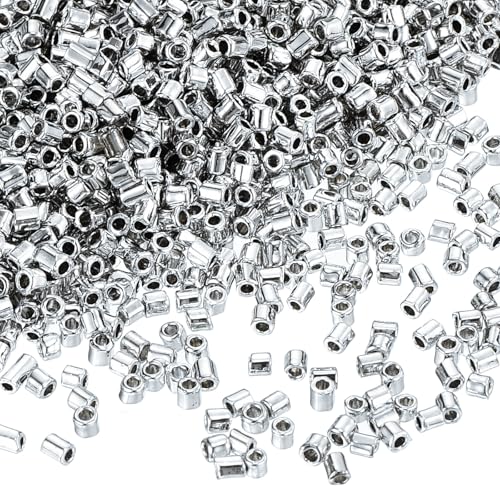 uxcell 1400Pcs Glass Bugle Beads, 1.5x1.5mm Tube Mini Loose Glass Seed Spacer Bead for DIY Earrings Necklaces Bracelets Jewelry Making (Electroplating White K) - color: Electroplating White K, size: 1.5x1.5mm