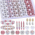 AIPRIDY Jewelry Making Beads Set, 300 PCS 10mm Rhinestone Clay Beads, 8mm Mixed Color Spacer Beads with Pearl and Floral Beads for DIY Jewelry Making (White + Pink Series) - color: White + Pink Series