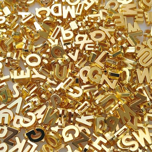 300+ Pieces 9x12mm Big Large Alphabet Letter Beads Charms A-Z Mixed Plastic Shape Loose Bead for Jewelry Making Bracelets Necklaces Key Chains (Golden) - color: Golden, size: 300 Pieces