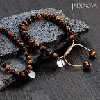 JADENOVA Natural Bead Bracelet Semi Precious Gemstone Beaded Bracelet for Women Healing Crystal Stone Stretch Bracelet Men Couple Bracelets (2pcs,6-8mm/8-10mm) - color: Yellow Tiger Eye, size: 6mm/8mm