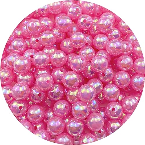 400pcs 8mm Pearl Beads AB Colorful Glossy Plastic Loose Spacer Crafts Beads for Jewelry Making Earring Bracelet Necklace Home Decoration (Dark Pink AB) - color: Dark Pink AB, size: 8mm