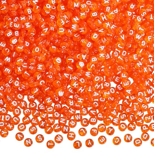 1480Pcs Acrylic Letter Beads 7x4mm Flat Round Cute Alphabet Loose Beads Bulk for Friendship Bracelets Words Keychains Jewelry Crafting DIY Projects (Dark Orange)