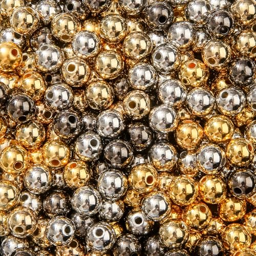 10mm Acrylic Beads 400pcs Golden&Silver&Grey Bead Round Bubble Beads for DIY Craft Jewelry Necklace Making (Golden&Silver&Grey) - color: golden&silver&grey