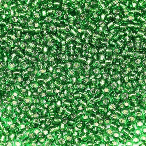 Bala&Fillic Dark Green Sliver Lined Color Size 4mm Seed Beads About 1200pcs/100Grams in Bag, 6/0 Glass Craft Beads for Making Bracelet and Necklace (Sliver Lined Dark Green) - color: Dark Green, size: 4mm
