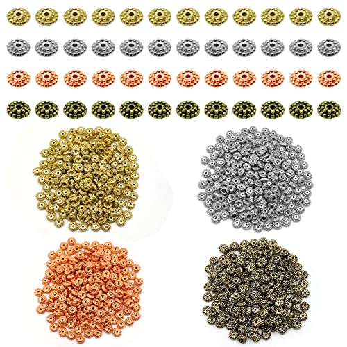 800pcs Assorted Spacer Bead for DIY Crafts,4 Colors Wheel Gear Spacers Beads Disc Spacer Loose Beads for DIY Jewelry Making,Bracelet Necklace Earring Bracelet Crafts Supplies - color: 800pcs;Gold,White K,Antique Bronze,Ancient Red