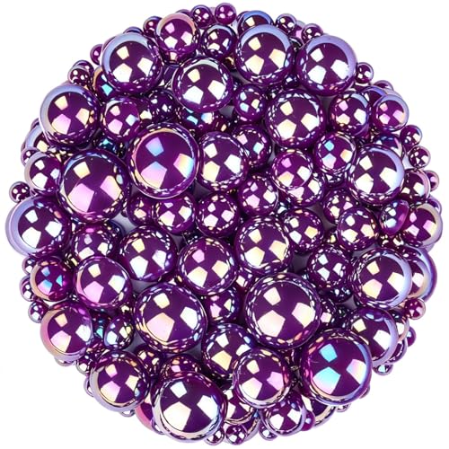 1500 Pcs AB Half Pearls for Crafting, Mixed Sizes 3/4/5/6/8/10mm Flatback Pearl Beads for Crafts, Gems for Nail Art Making, Shoes Clothes Embellishments (A26 Deep Purple AB) - color: A26 Deep Purple AB