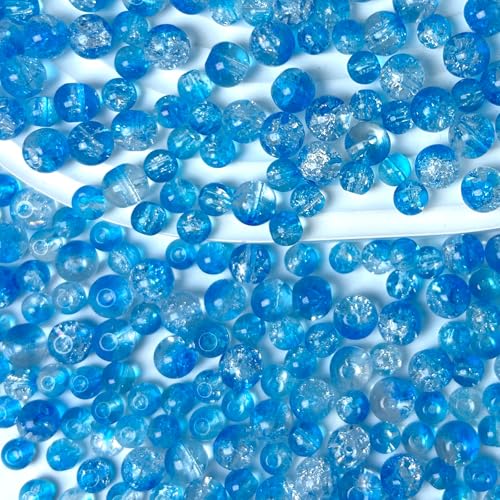 300pcs Crackle Glass Beads, 6mm and 8mm Blue Crystal Glass Beads Round Loose Spacer Bulk Beads for DIY Craft Earring Necklace Bracelet Jewelry - color: Blue