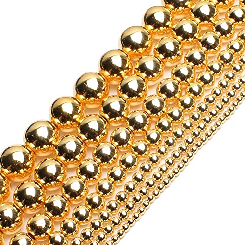 Song Xi 18K Gold Hematite Beads Round Loose Beads for Jewelry Making DIY Bracelets and Necklaces 8mm/45pcs - color: 18k gold, size: 8mm