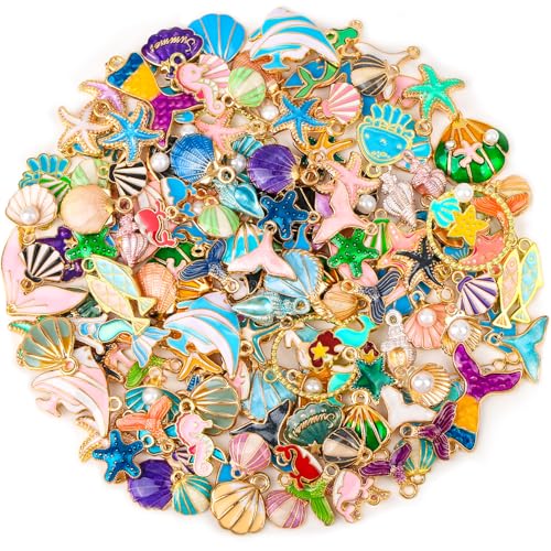 Acejoz 150 Pcs Ocean Beach Sea Charms for Jewelry Making and Bracelets, Assorted Summer Sea Shell Charms Bulk for Earring Necklace Bracelet Jewelry Making and Crafting