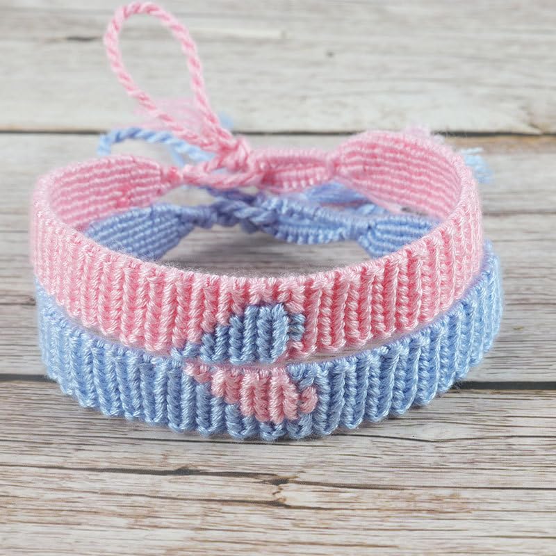Heart Friendship Bracelets Set – Handmade Adjustable Tie-On Cotton-Acrylic Woven Bracelets – 4 Pairs (8pcs) Matching Bracelets for Couples, Best Friends, Teens & Adults - style: handmade love -8PCS