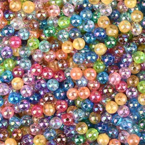 6MM 1000PCS Transparent Colorful Acrylic Beads with Holes Opaque Resin Round AB Color Plated Bubblegum Clear Loose Spacer Bead Bulk for Jewelry Making Keychains Bracelet DIY Crafts Supply - color: Mixed Color, size: 6mm 1000pcs