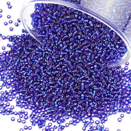 10100 Pcs Size 11/0 Glass Seed Beads, 2 mm Sapphire Small Mini Spacer Loose Pony Beads for Jewelry Making and DIY Crafts - color: Sapphire, size: Small