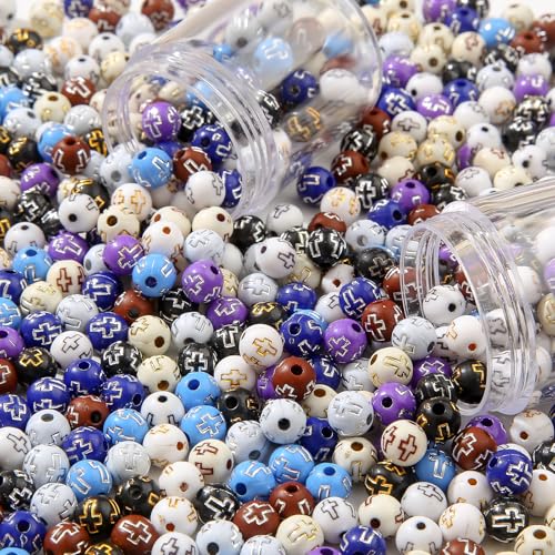 8mm Acrylic Beads 600pcs Cross Bead Multicolor Spacer Bubble Beads Plastic Crafts Bead for DIY Necklaces Bracelets Earrings Jewelry Making (Cross) - color: black&brown